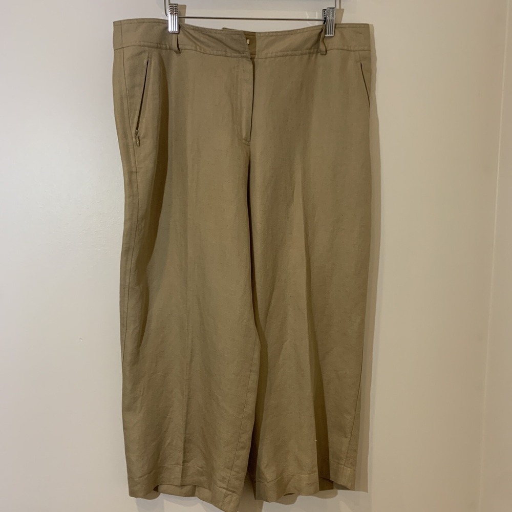 Talbots Wide Leg Pants Womens 16 Camel Silk Linen Blend Classic Career Coastal
